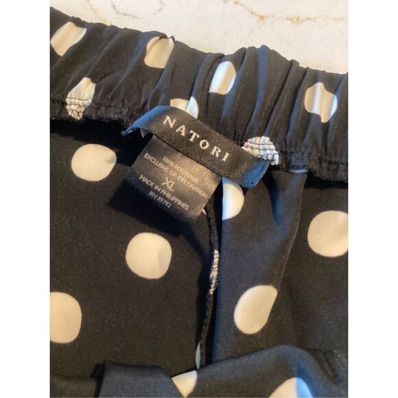 Natori Satin Black with White Polka Dots Pajama PJ Set Sz XL - Picture 7 of 8